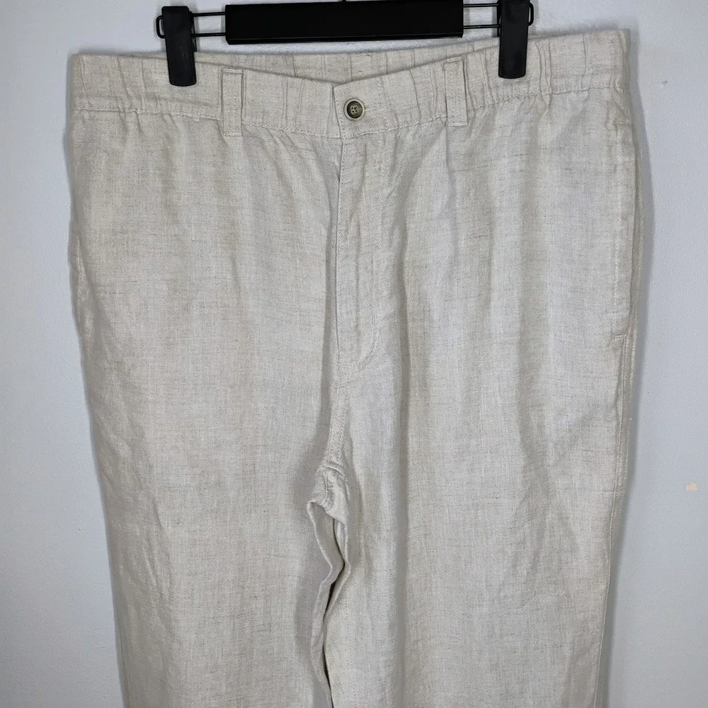 Caribbean Mens Linen‎ Coastal Pants Beige 38x30 Beachy Wedding Vacation